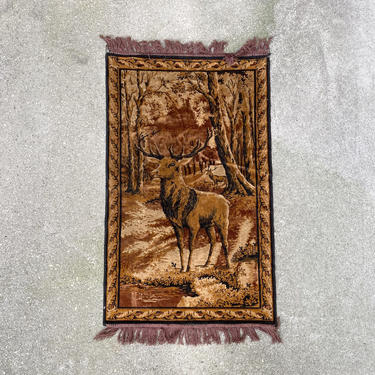 Vintage Deer Nature Scene Tapestry Lodge Rug 41x25 