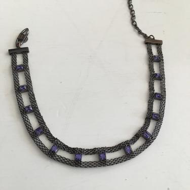 1990s pewter choker, vintage 90s necklace, Givenchy necklace, designer necklace, purple and gray, amethyst jewelry, vintage choker 