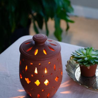 Handmade Terracotta Candleholder with cutout pattern, Clay Bohemian Candleholder,Handmade Mother's Day Gift, Unique Home Décor, Rustic Décor 