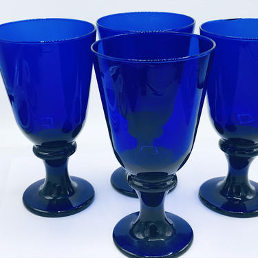 Vintage Libbey Cobalt Blue Flare Goblets 7&quot; Large Wine Glasses Stemware 16 oz 