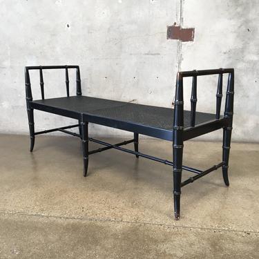 Vintage Black Bench With Caned Seat