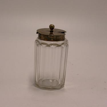 vintage glass mustard jar with silver plate lid 