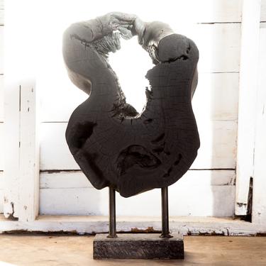 Devi Collection Yakisugi Modern Organic Black Wood Sculpture 