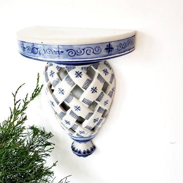 Blue &amp; White Floral Chinoiserie Wall Decor Shelf 