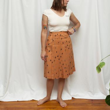 Size XS/S, 1970s Pleated Peach Graphic Print Panel Skirt 