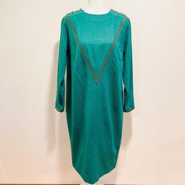 80's Turquoise Black and Metallic Gold Ribbon Dress | Large/Extra Large 