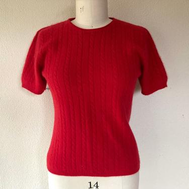 1990s Red angora blend short sleeve sweater 