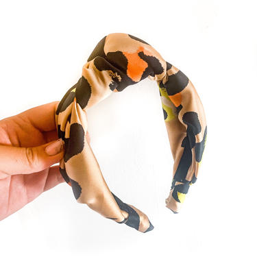 Satin Knot Leopard Headband - 2 SIZES Standard or Large - Multi Color / Nude / Black / Green / Orange / Full / Big / Pouf Wrap 