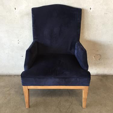 Blue Velvet Lounge Chair with Oak Legs