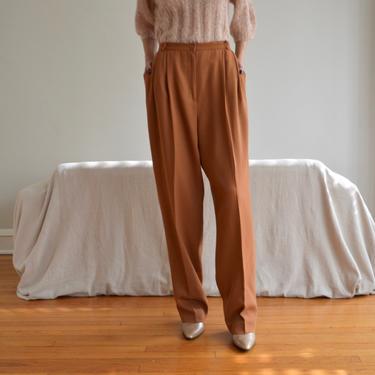 wool terracotta pleated high waist trouser / 32w 
