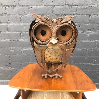 Vintage Brutalist Metal Owl Sculpture 