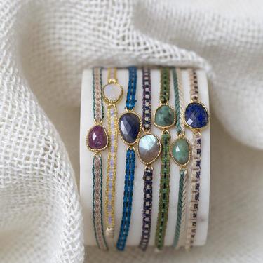 Semiprecious Textured Bevel Set Stone Gold Vermeil Woven Bracelet