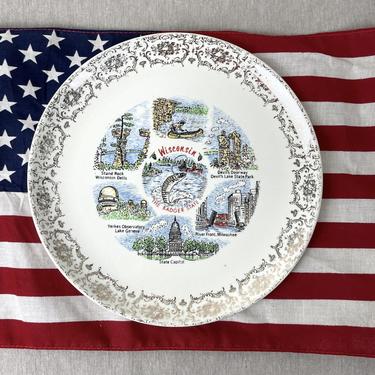 Wisconsin state souvenir plate - vintage 1960s road trip souvenir 