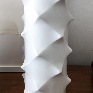 Studed White Vase from Germany Pottery Vase Tall white patterned Bisque Sculptural Set Hollywood Regency 