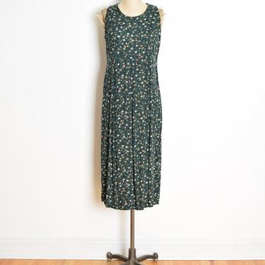 vintage 90s babydoll dress forest green floral print grunge rayon long maxi M clothing 