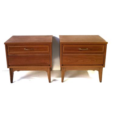 Mid Century Modern Walnut Nightstands by Dixie End Tables Low Profile Danish Modern Living Room Paul Mccobb Original Finish 2 Drawers 