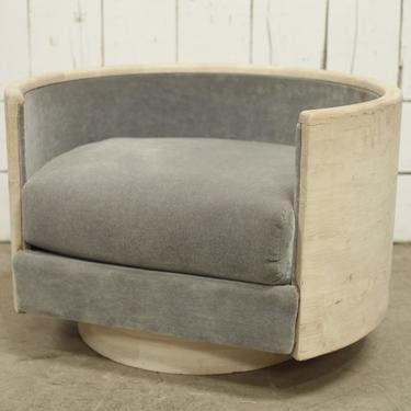 Custom Round Upholstered Chair With Wood Frame Pair