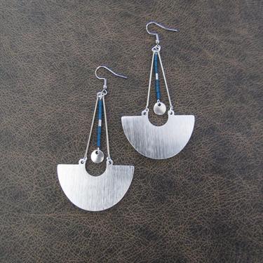 Bold earrings blue hematite and silver, mid century modern earrings, Brutalist earrings, minimalist statement earrings, geometric unique 