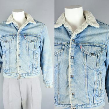 1980s LEVI'S SHERPA Jean Jacket | Vintage 80s Light Wash Denim Jacket with Shearling Lining | small / 38R 