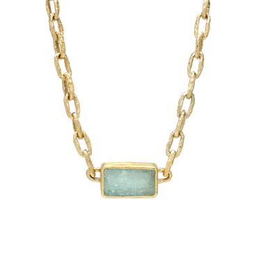 One-of-a-Kind Raw Surface Aquamarine in Weathered Chain Necklace