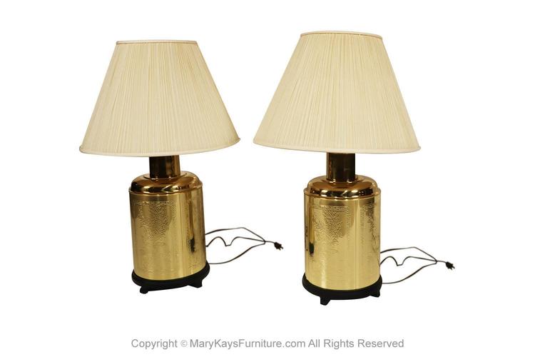 Pair Vintage Brass Tea Canister Table Lamps 
