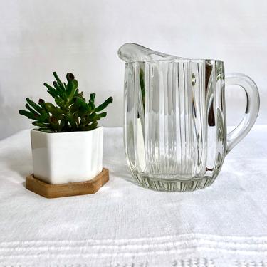 Vintage Jeannette Glass, Scalloped Wall Small Pitcher or Creamer - Clear, 1940's, National Milk Pitcher, Barware or Bar Cart, Vase 