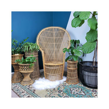 Vintage Wicker Peacock Chair | Boho Rattan Throne Barrel Base | Bohemian MCM Wingback Seat FREE SHIPPING included! 
