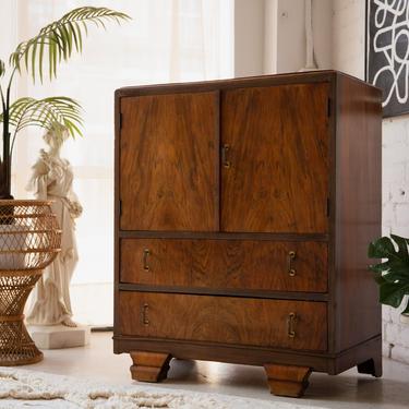 Vintage Burl Wood Dresser with Cabinet