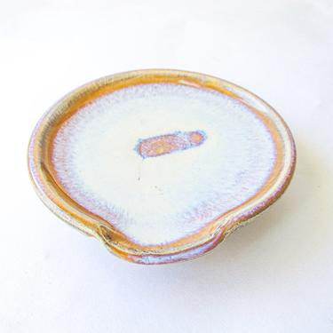 Beautiful Vintage White Purple Blue Opalescent Glazed Ceramic Hand Made Dish / Kitchen Utensil Holder 