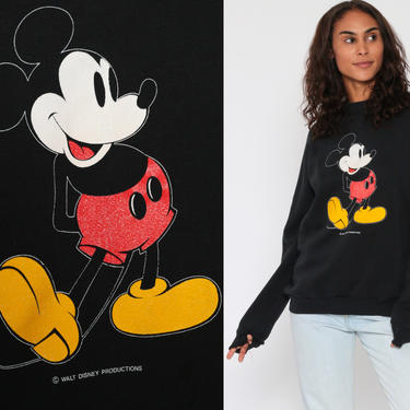 Walt Disney Sweatshirt MICKEY MOUSE Sweater 80s Raglan Sleeve Grunge Shirt Black Cartoon 90s Vintage Hipster Retro Small Medium 