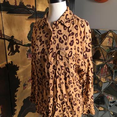 1980's GUESS by Georges Marciano Leopard Print BLOUSE Puma Jaguar Tiger Cheetah Cats RAYON 80's 
