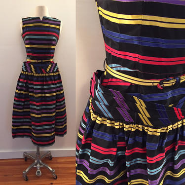 1960s striped rayon acetate dress with waist detail 