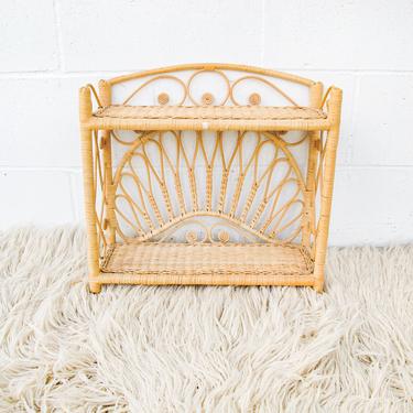 Large Vintage Curved Wicker Hanging Wall Shelf Organizer 