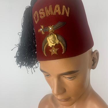 1940'S Shriner's Fez - OSMAN -  Red Wool Felt with Black Tassel - Made by The Lilley Co. Columbus, Ohio 