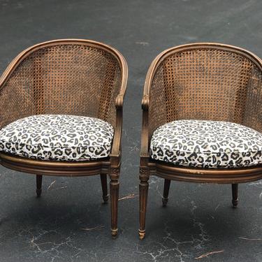Beautiful antique French cane chairs with great new cheetah down cushions 