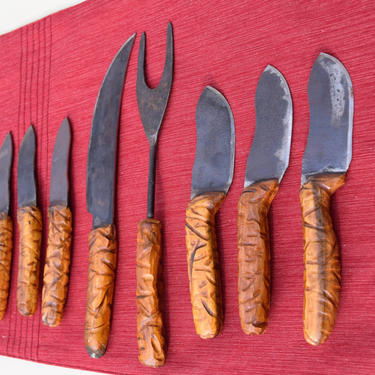 Rustic Artisan Made 8 Piece Carving and Steak Knife Set Unique 
