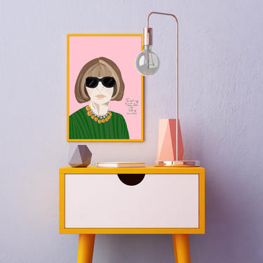 Ana Wintour - Celebrity portrait - Fashion lover- Iconic women- NYC fearless women- Cubicle - Office- Dorm Room Decor 