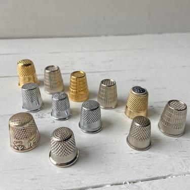 Set of 12 Bundle of Silver And Gold Thimbles // Collection of Thimbles //Different Sized Silver Thimbles // Gift 