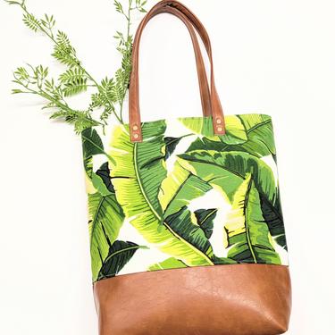 Tropical Leaf Tote - Tropical Tote Bag, Large Vegan Bag, Teacher Bag, Work Bag, Plant Tote Bag 
