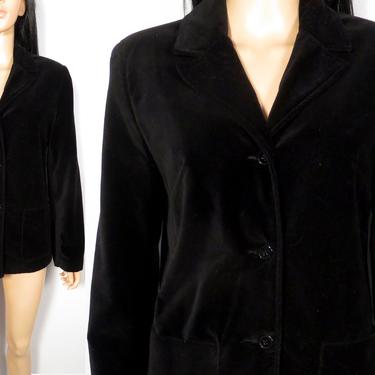 Vintage 90s 3 Button Black Velvet Holiday Blazer Size M 