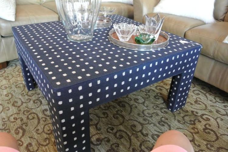 Square blue  fabric coffee table. $195