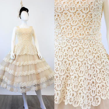 1950s BELGIAN LACE and tulle wedding dress xs | new spring 