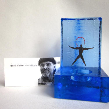 Vintage Kosta Boda by Bertil Vallien &amp;quot;Starlight Dancer&amp;quot; NIB Votive Candle Holder Art Glass Bookend with Figural Human Body Motif 