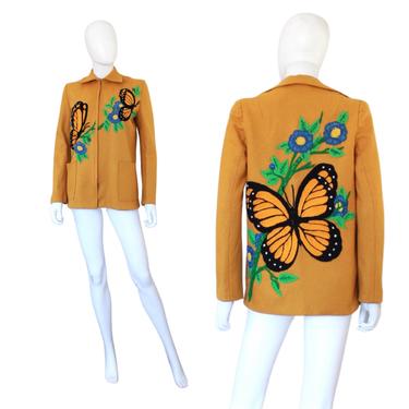 OOAK 1960s Butterfly Jacket - Vintage Butterfly Jacket - 1960s Crewel Jacket - Vintage Crewel Jacket - 1960s Coat - 1960s Jacket | Size XS 