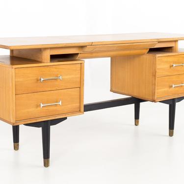 Private Listing for Michael J Milo Baughman for Drexel New Todays Living Mid Century Elm Wood Desk Vanity with Custom Lime Wash Finish - mcm 