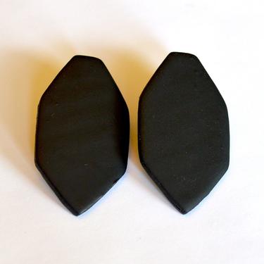Matte Black Clay Statement Stud Earrings, Gift for Her 