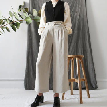 vintage wide leg trousers / 90s beige high waist pants by anne klein / S 