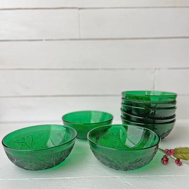 Vintage Set of 8 Anchor Hocking Emerald Green Small Bowls, Dessert Bowls For Christmas // Vintage Green Bowl, Christmas Serving Ware // Gift 