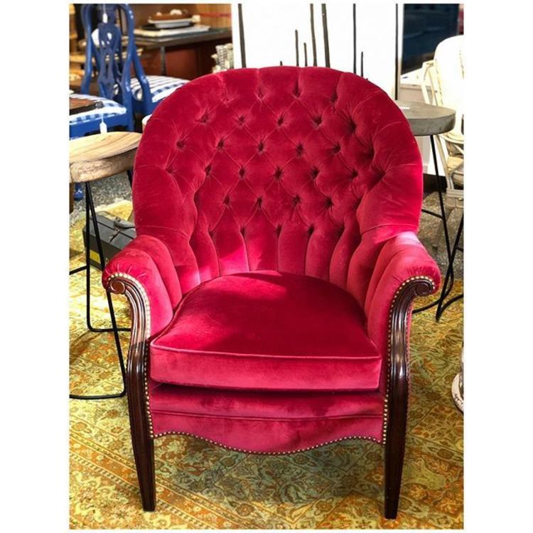 Red velvet tufted chair 38 H x 32.5 W x 33 D 