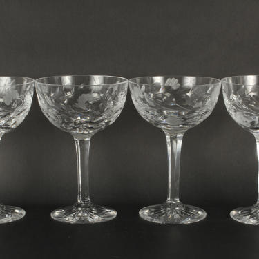 Vintage Glassware, Cristal Glassware, Etched Crystal, Vintage Champagne Glasses, Vintage, Glassware, Barware, Champagne Glassware, Set of 4 